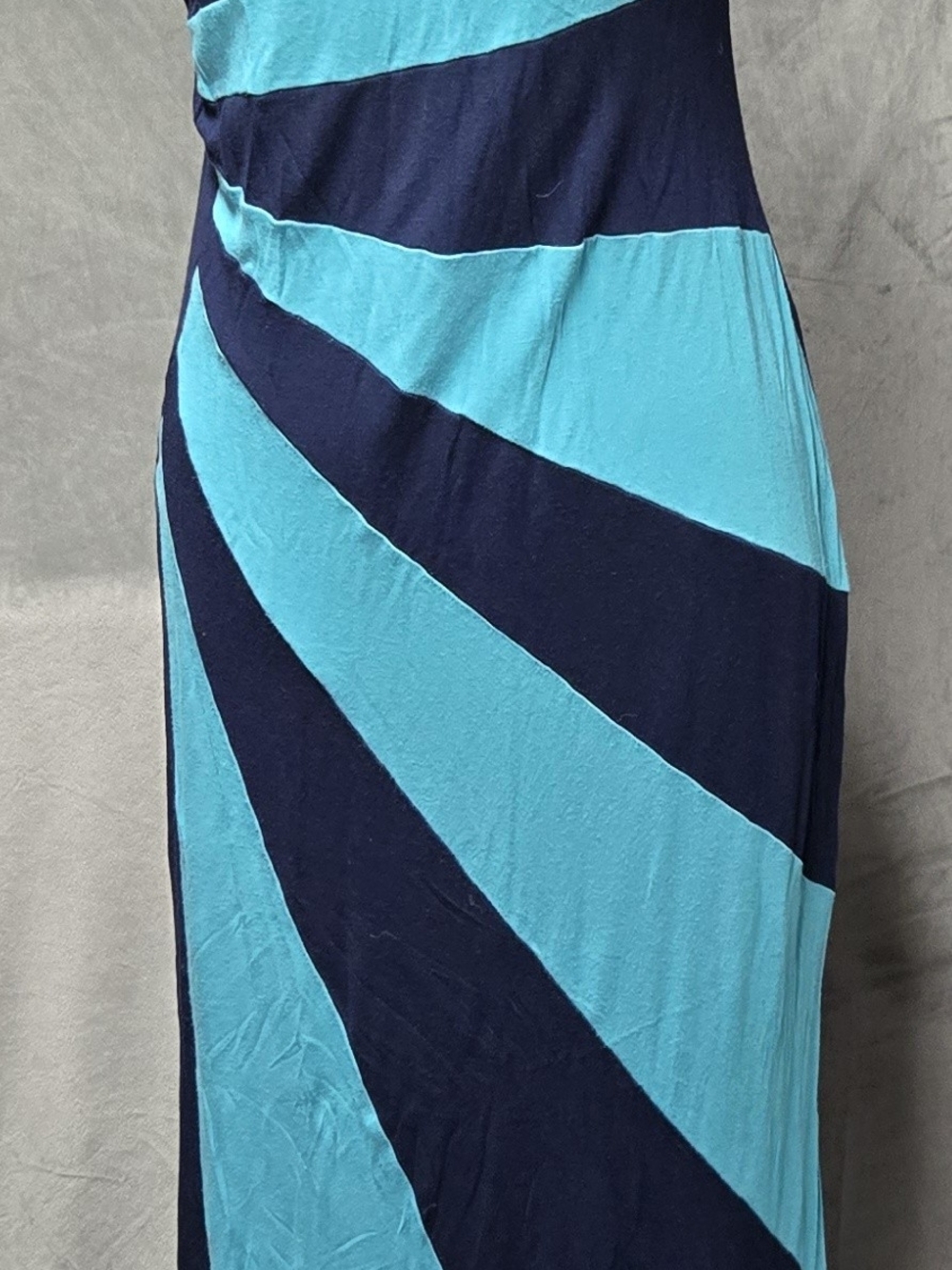 VENUS Navy and Teal Diagonal Colorblock Strapless Maxi Dress